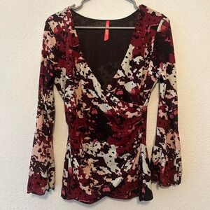 Vintage mesh V-neck wrap shirt with bell sleeves size M